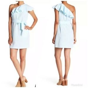 DONNA MORGAN | One-Shoulder Printed Ruffle Dress